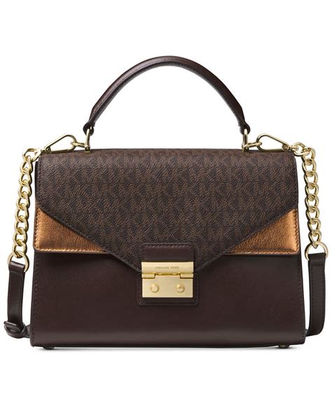 michael michael kors sloan medium top-handle satchel brown|michael michael kors sloan medium double flap top handle satchel.